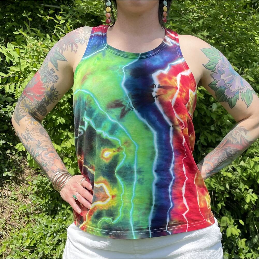 Tie Dyed Unisex Tank Top - Ice Dye Rainbow - Unique Hand-dyed (Size Large)